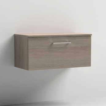 Arno Woodgrain 800mm 1-Drawer Wall Hung Vanity Unit with Countertop