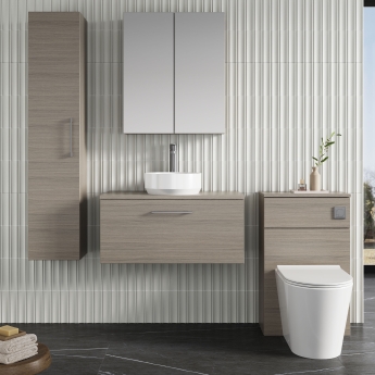 Nuie Arno Wall Hung 1-Drawer Vanity Unit with Worktop 800mm Wide - Solace Oak Woodgrain | Product Image