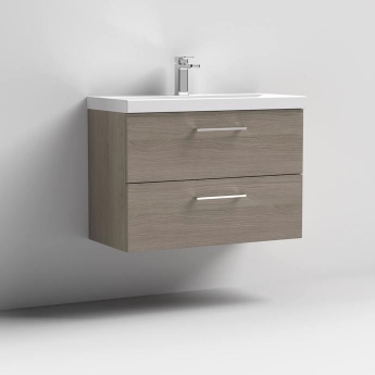 Nuie Arno Wall Hung 2-Drawer Vanity Unit with Basin-1 800mm Wide - Solace Oak Woodgrain