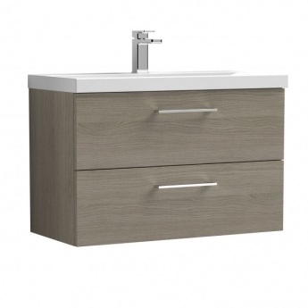 Nuie Arno Wall Hung 2-Drawer Vanity Unit with Basin-1 800mm Wide - Solace Oak Woodgrain