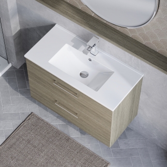 Nuie Arno Wall Hung 2-Drawer Vanity Unit with Basin-2 800mm Wide - Solace Oak Woodgrain