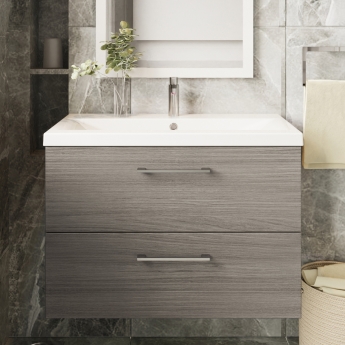 Nuie Arno Wall Hung 2-Drawer Vanity Unit with Basin-3 800mm Wide - Solace Oak Woodgrain