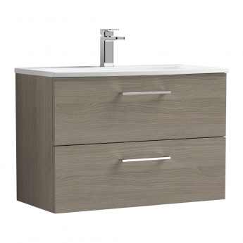 Nuie Arno Wall Hung 2-Drawer Vanity Unit with Basin-4 800mm Wide - Solace Oak Woodgrain