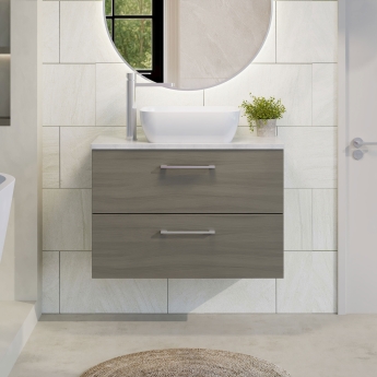 Arno Woodgrain 800mm 2-Drawer Wall Hung Vanity Unit with Countertop | Product Image