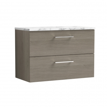 Nuie Arno Wall Hung 2-Drawer Vanity Unit with Carrera Marble Worktop 800mm Wide - Solace oak | Product Image