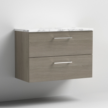 Nuie Arno Wall Hung 2-Drawer Vanity Unit with Carrera Marble Worktop 800mm Wide - Solace oak | Product Image