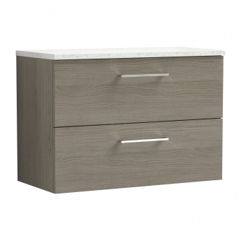 Nuie Arno Wall Hung 2-Drawer Vanity Unit with Sparkling White Worktop 800mm Wide - Solace Oak Woodgrain