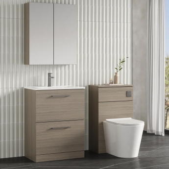 Nuie Arno Floor Standing 2-Drawer Vanity Unit with Basin-2 600mm Wide - Solace Oak Woodgrain