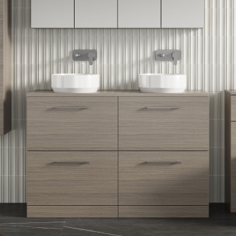 Arno Woodgrain Twin 1200mm 4-Drawer Floor Standing Vanity Unit with Countertop | Product Image