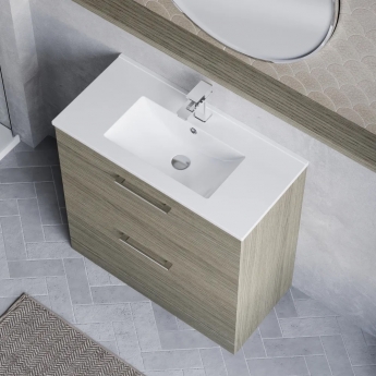 Nuie Arno Floor Standing 2-Drawer Vanity Unit with Basin-1 800mm Wide - Solace Oak Woodgrain