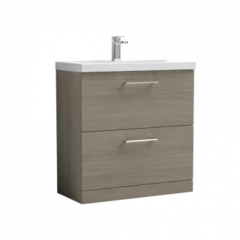 Nuie Arno Floor Standing 2-Drawer Vanity Unit with Basin-2 800mm Wide - Solace Oak Woodgrain