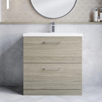 Nuie Arno Floor Standing 2-Drawer Vanity Unit with Basin-2 800mm Wide - Solace Oak Woodgrain