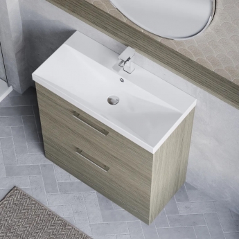 Nuie Arno Floor Standing 2-Drawer Vanity Unit with Basin-3 800mm Wide - Solace Oak Woodgrain