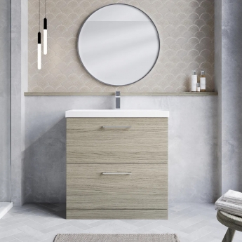 Nuie Arno Floor Standing 2-Drawer Vanity Unit with Basin-3 800mm Wide - Solace Oak Woodgrain