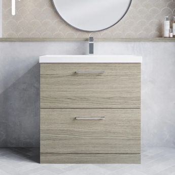 Nuie Arno Floor Standing 2-Drawer Vanity Unit with Basin-3 800mm Wide - Solace Oak Woodgrain