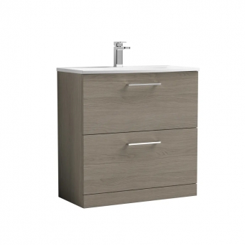Nuie Arno Floor Standing 2-Drawer Vanity Unit with Basin-4 800mm Wide - Solace Oak Woodgrain