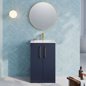 Nuie Arno Floor Standing 2-Door Vanity Unit with Basin-2 500mm Wide - Midnight Blue | Product Image