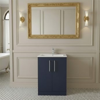 Nuie Arno Floor Standing 2-Door Vanity Unit with Basin 2 600mm Wide - Midnight Blue | Product Image