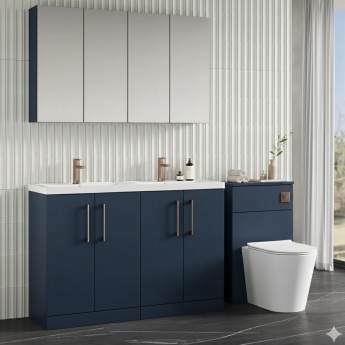 Nuie Arno Floor Standing 4-Door Vanity Unit with Double Polymarble Basin 1200mm Wide - Midnight Blue | Product Image