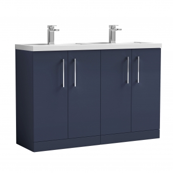 Nuie Arno Floor Standing 4-Door Vanity Unit with Double Polymarble Basin 1200mm Wide - Midnight Blue | Product Image
