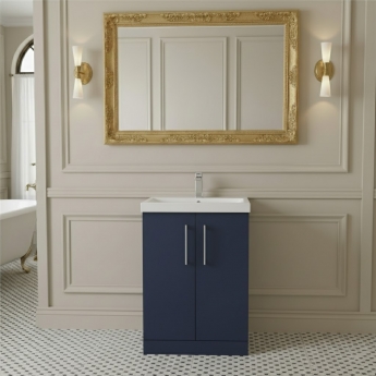 Nuie Arno Floor Standing 2-Door Vanity Unit with Basin 3 600mm Wide - Midnight Blue | Product Image