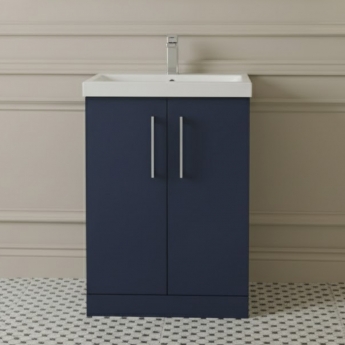 Nuie Arno Floor Standing 2-Door Vanity Unit with Basin 3 600mm Wide - Midnight Blue | Product Image