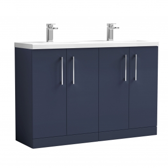 Nuie Arno Floor Standing 4-Door Vanity Unit with Double Ceramic Basin 1200mm Wide - Midnight Blue | Product Image