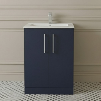 Nuie Arno Floor Standing 2-Door Vanity Unit with Basin 4 600mm Wide - Midnight Blue | Product Image