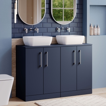Nuie Arno Floor Standing 4-Door Vanity Unit with Worktop 1200mm Wide - Midnight Blue | Product Image