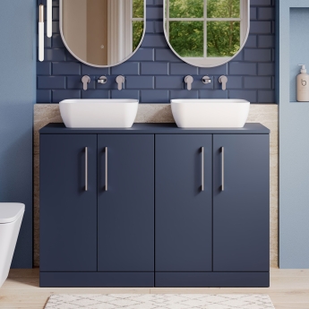 Nuie Arno Floor Standing 4-Door Vanity Unit with Worktop 1200mm Wide - Midnight Blue | Product Image