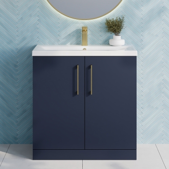 Nuie Arno Floor Standing 2-Door Vanity Unit with Basin 1 800mm Wide - Midnight Blue | Product Image