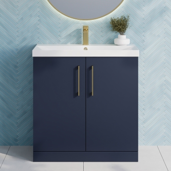 Nuie Arno Floor Standing 2-Door Vanity Unit with Basin-3 800mm Wide -Midnight Blue | Product Image