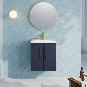Nuie Arno Wall Hung 2-Door Vanity Unit with Basin-1 500mm Wide - Midnight Blue | Product Image