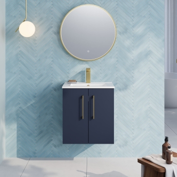 Nuie Arno Wall Hung 2-Door Vanity Unit with Basin-2 500mm Wide - Midnight Blue | Product Image