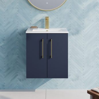 Nuie Arno Wall Hung 2-Door Vanity Unit with Basin-2 500mm Wide - Midnight Blue | Product Image