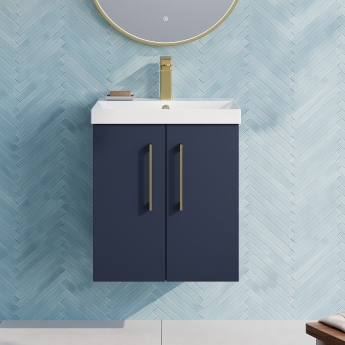 Nuie Arno Wall Hung 2-Door Vanity Unit with Basin-3 500mm Wide - Midnight Blue | Product Image