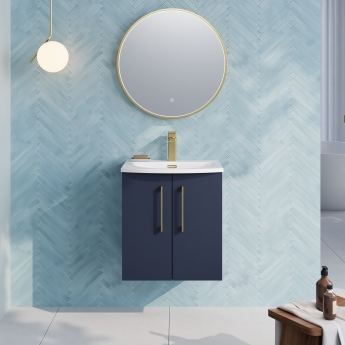 Nuie Arno Wall Hung 2-Door Vanity Unit with Basin-4 500mm Wide - Midnight Blue | Product Image
