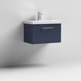 Nuie Arno Wall Hung 1-Drawer Vanity Unit with Basin-1 600mm Wide - Midnight Blue | Product Image