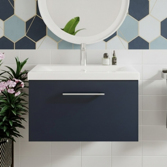 Nuie Arno Wall Hung 1-Drawer Vanity Unit with Basin-1 600mm Wide - Midnight Blue | Product Image