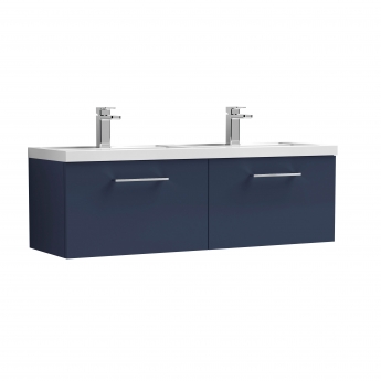 Nuie Arno Wall Hung 2-Drawer Vanity Unit with Double Polymarble Basin 1200mm Wide - Midnight Blue | Product Image