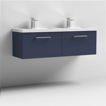 Nuie Arno Wall Hung 2-Drawer Vanity Unit with Double Polymarble Basin 1200mm Wide - Midnight Blue | Product Image