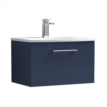 Nuie Arno Wall Hung 1-Drawer Vanity Unit with Basin-4 600mm Wide - Midnight Blue | Product Image