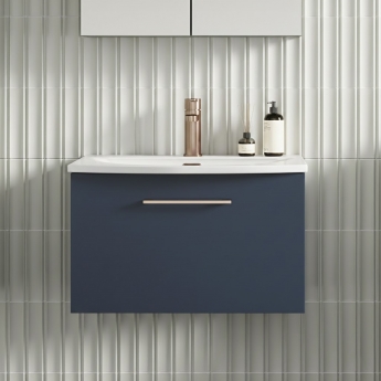 Nuie Arno Wall Hung 1-Drawer Vanity Unit with Basin-4 600mm Wide - Midnight Blue | Product Image