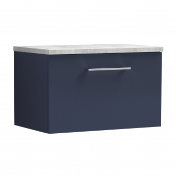 Nuie Arno Wall Hung 1-Drawer Vanity Unit with Bellato Grey Worktop 600mm Wide - Midnight Blue | Product Image