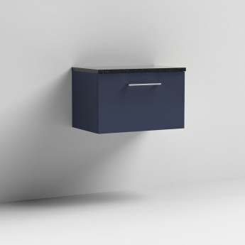 Nuie Arno Wall Hung 1-Drawer Vanity Unit with Sparkling Black Worktop 600mm Wide - Midnight Blue | Product Image