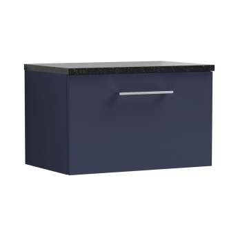 Nuie Arno Wall Hung 1-Drawer Vanity Unit with Sparkling Black Worktop 600mm Wide - Midnight Blue | Product Image