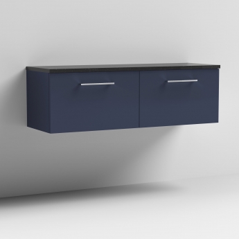Nuie Arno Wall Hung 2-Drawer Vanity Unit with Sparkling Black Worktop 1200mm Wide - Midnight Blue | Product Image