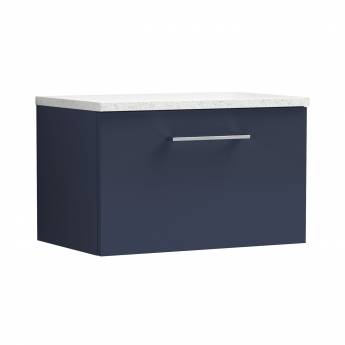 Nuie Arno Wall Hung 1-Drawer Vanity Unit with Sparkling White Worktop 600mm Wide - Midnight Blue | Product Image