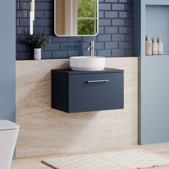 Nuie Arno Wall Hung 1-Drawer Vanity Unit with Worktop 600mm Wide - Midnight Blue | Product Image