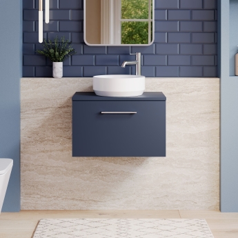 Nuie Arno Wall Hung 1-Drawer Vanity Unit with Worktop 600mm Wide - Midnight Blue | Product Image